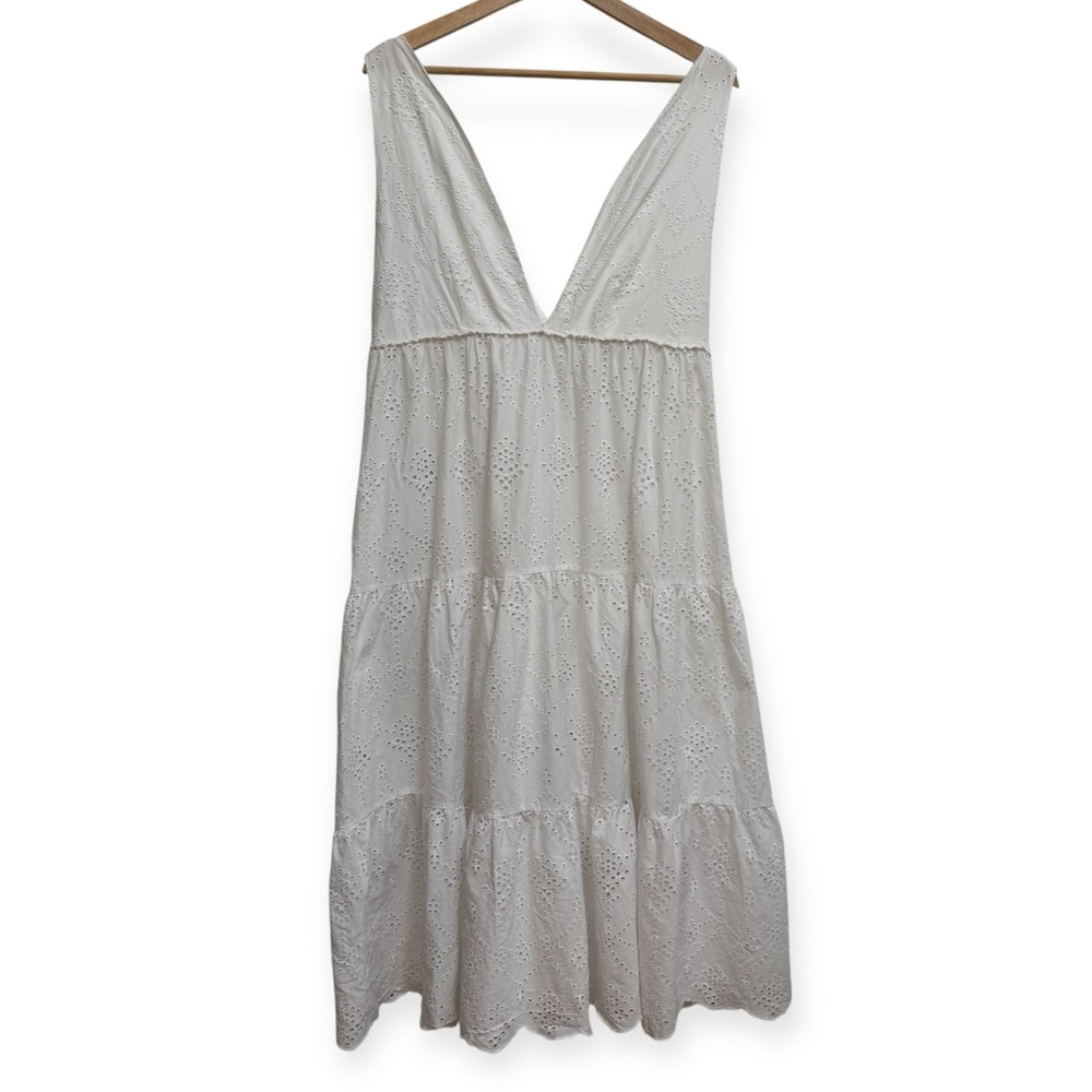 Pilyq‎ Anne Embroidered Eyelet Tiered Midi Dress Swim Cover Up